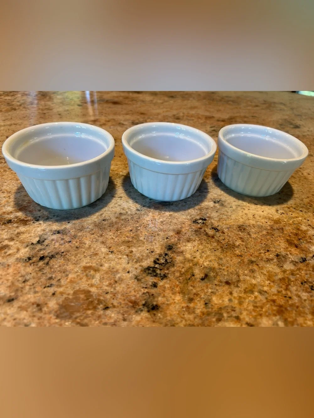 Set of (3) White Ceramic Ramekin Prep Baking Dishes 6oz w/Classic Fluted Design